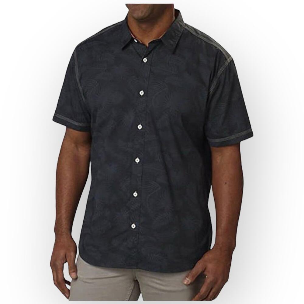 NWT Cypress Club Men’s Short Sleeve Woven Shirt - Charcoal Bamboo Leaf - Large